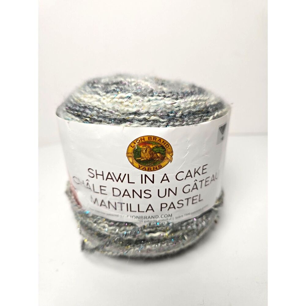 Lion Brand Mantilla Yarn Pastel Gray Sparkle OM Opal Shawl in a Cake 481 Yds.